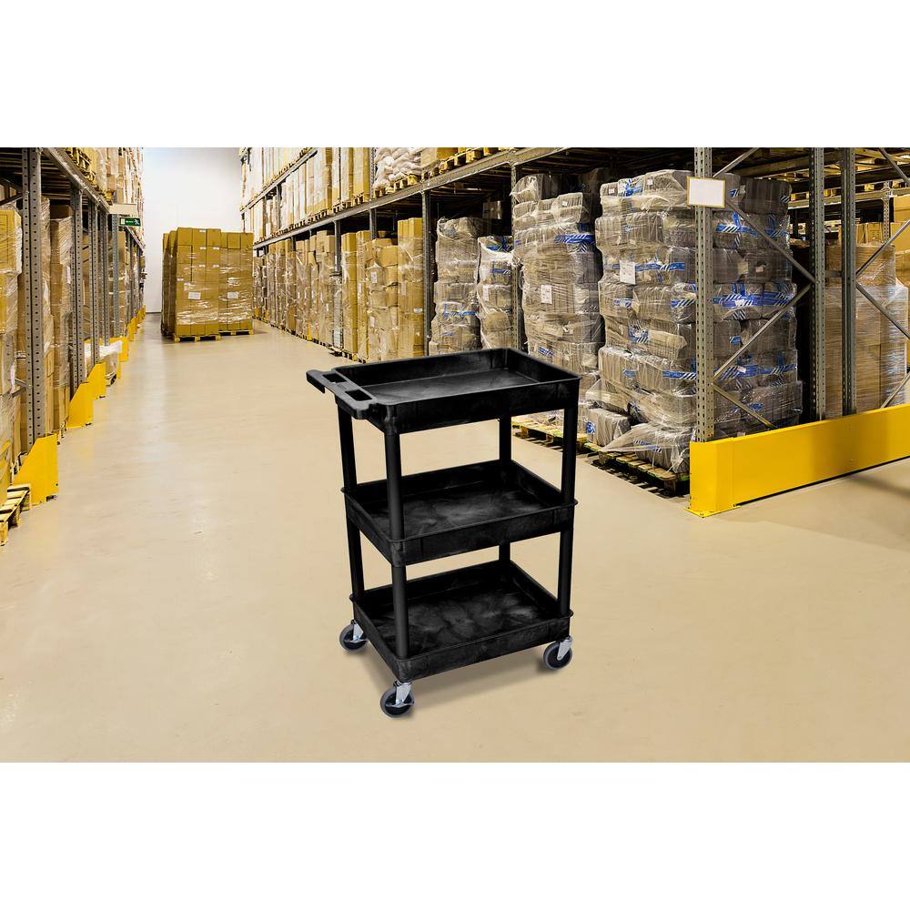 Luxor 24 in. x 18 in. 3 Tub Shelf Plastic Cart 4 in. Casters in Black STC111-B