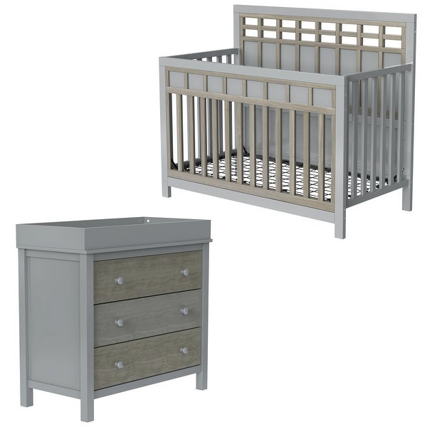 3 Pieces Nursery Sets Baby Crib and Changer Dreeser with Removable Changing Tray - - 37797197