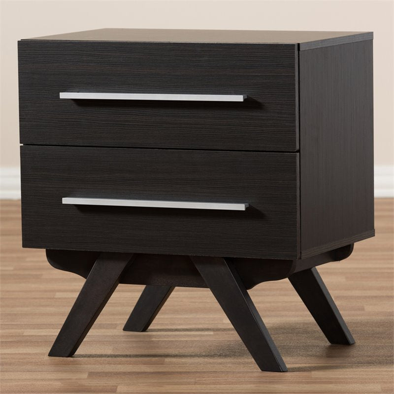 Home Square Mid Century 2 Drawer Wood Nightstand Set in Dark Brown (Set of 2)