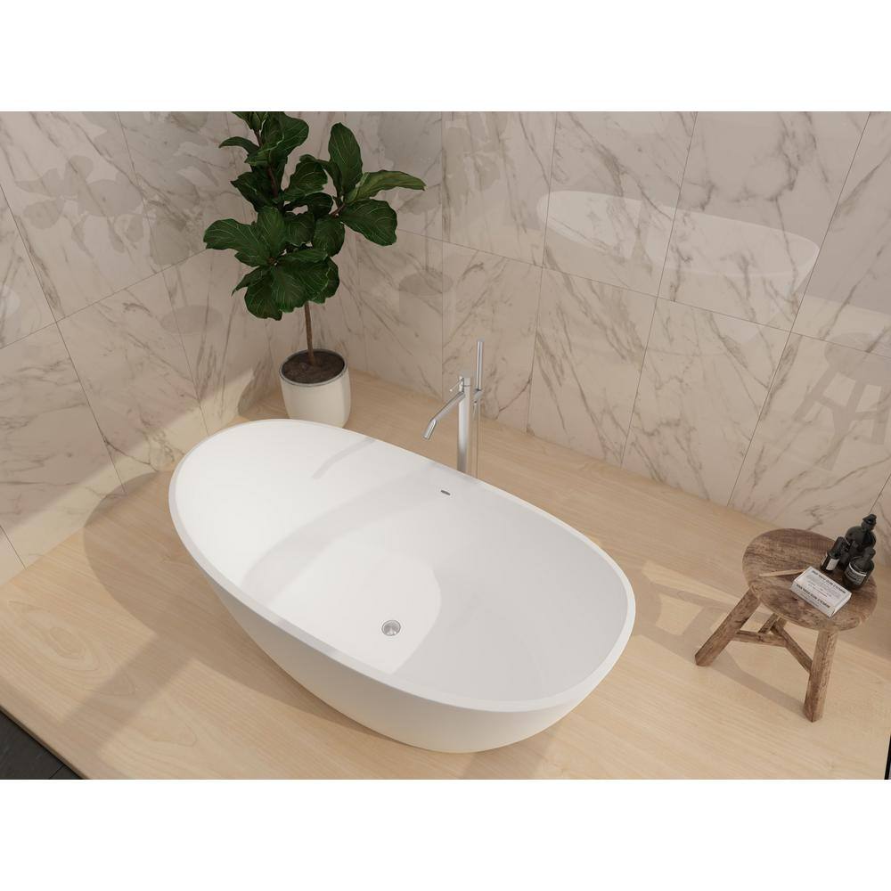 castellousa Manhattan 64.17 in. Solid Surface Stone Resin Flatbottom Bathtub in Matte White CB-GM-8016