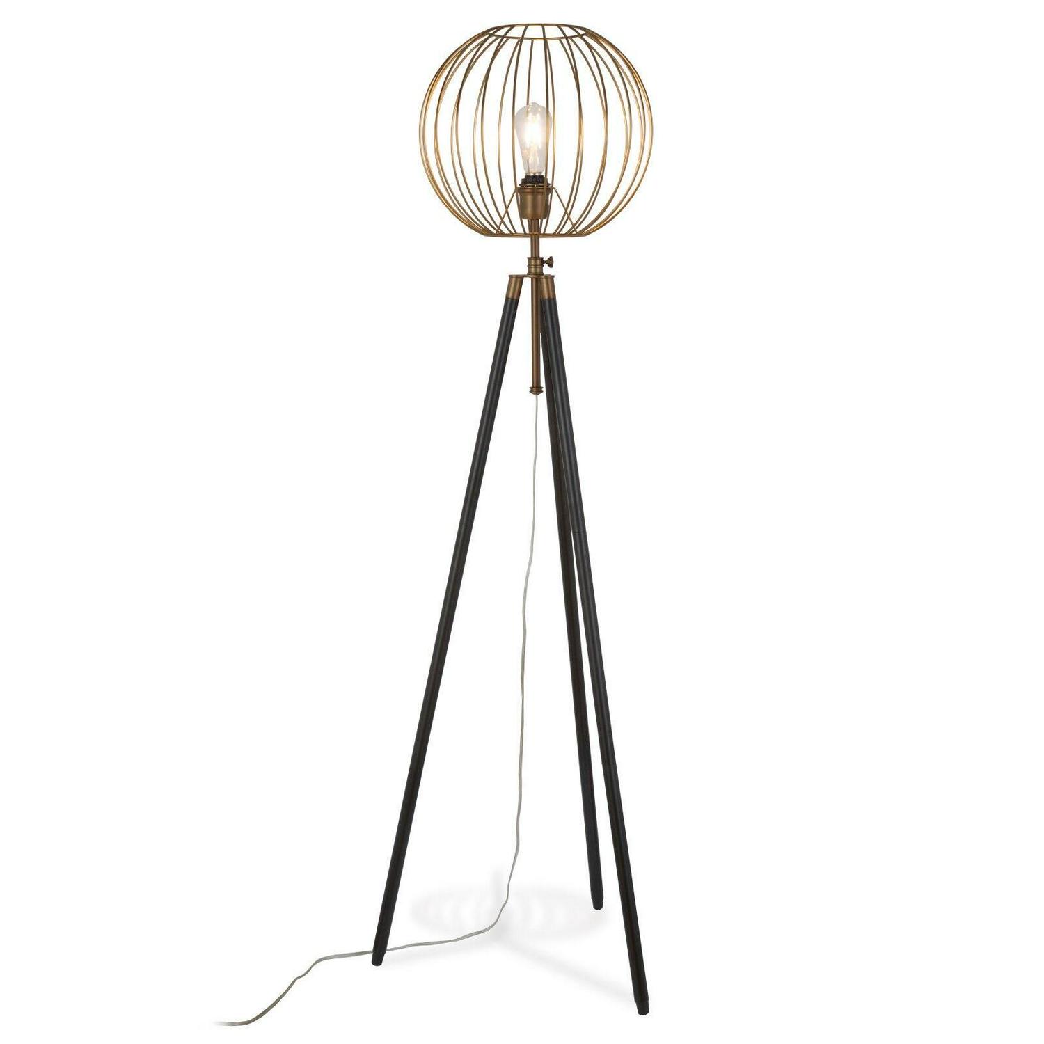 EvelynandZoe Traditional Metal Cage Tripod Floor Lamp