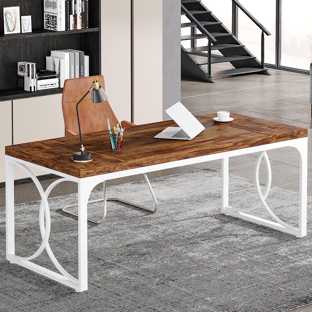 Thicken Wood Executive Desk  Large Office Desk with Metal Frame