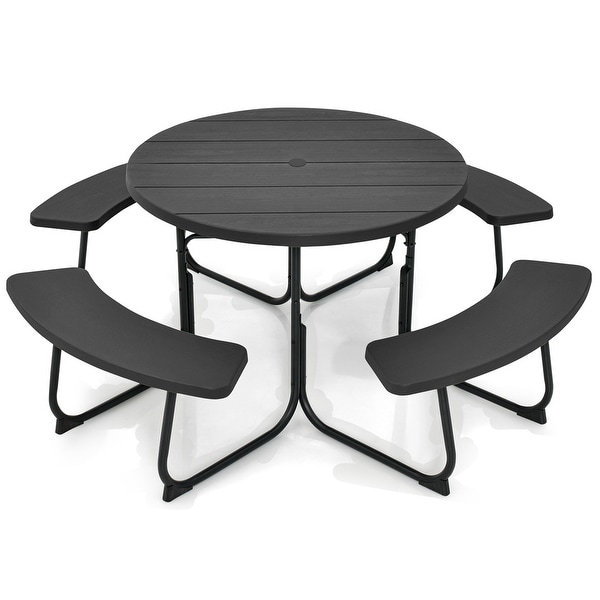 Costway Outdoor 8person Round Picnic Table Bench Set with 4 Benches and