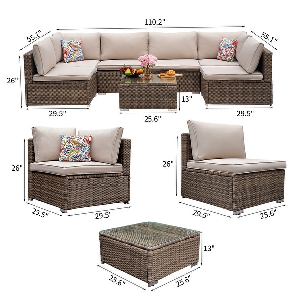 7Piece Wicker Patio Conversation Seating Set with Cushions