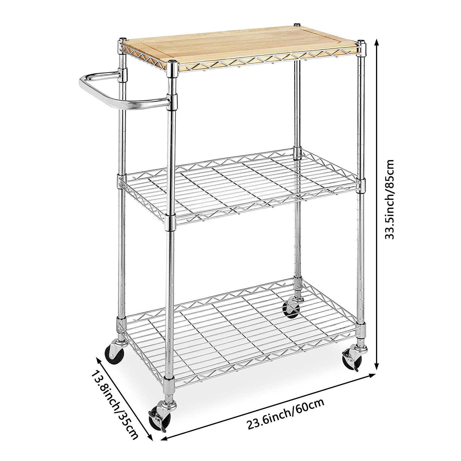 Gzxs Kitchen Storage Microwave Rack Cart on Caster Wheels with Adjustable Shelves 3-Tier  Kitchen and Microwave Cart Wood and Chrome