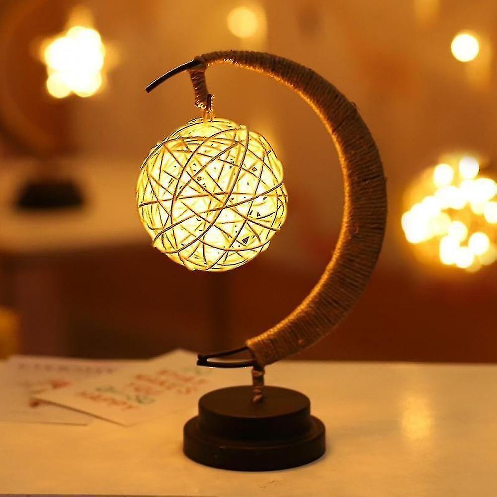 Sepak Takraw Led Moon Night Light Hanging Vine Ball Desk Lamp Handmade Rope Rattan Table Lamp Bedroom Decoration Lc446