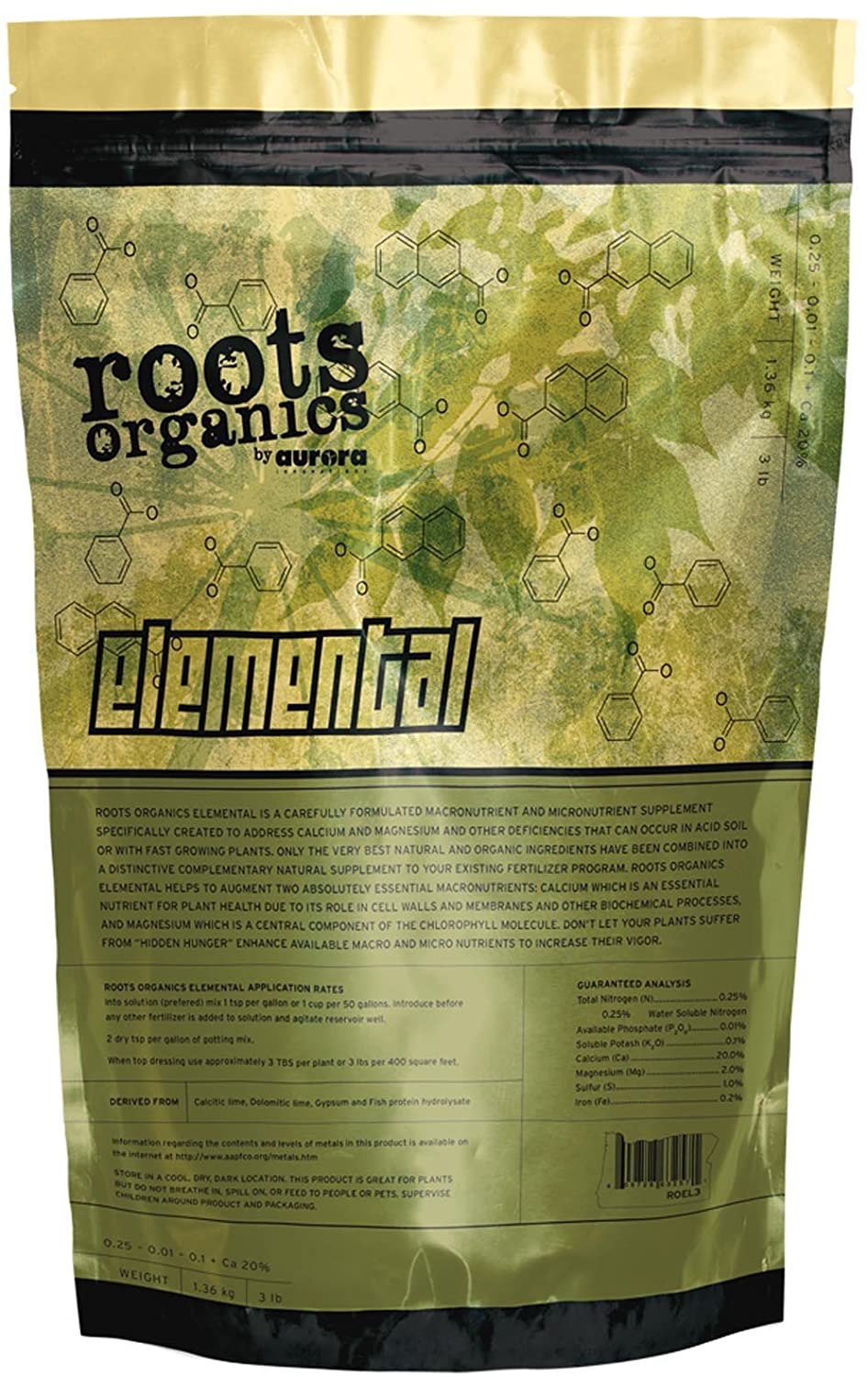 Roots Organics Elemental Supplement 20% Calcium 4% Magnesium Fertilizer， 3 lb.