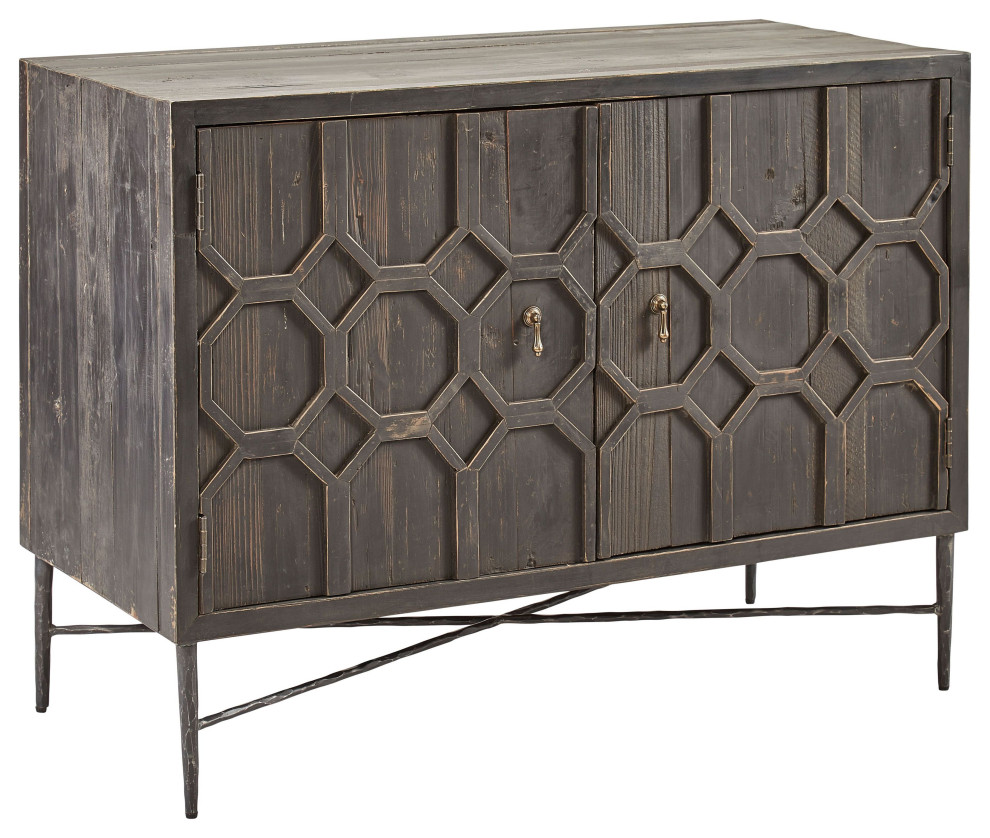 Cable Iron  ampPine Geometric Pattern Cabinet in Rubbed Finish   Industrial   Accent Chests And Cabinets   by Furniture Classics  Houzz