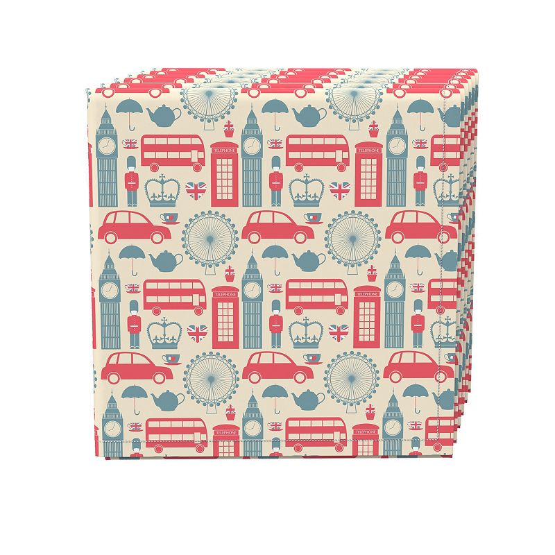 Napkin Set of 4， 100% Cotton， 20x20， London Calling