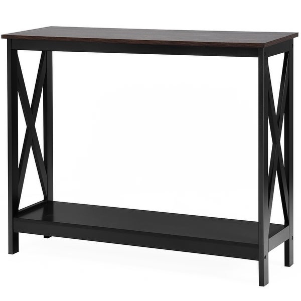 Costway 2-Tier Console Table x-Design Bookshelf Sofa Side Accent Table