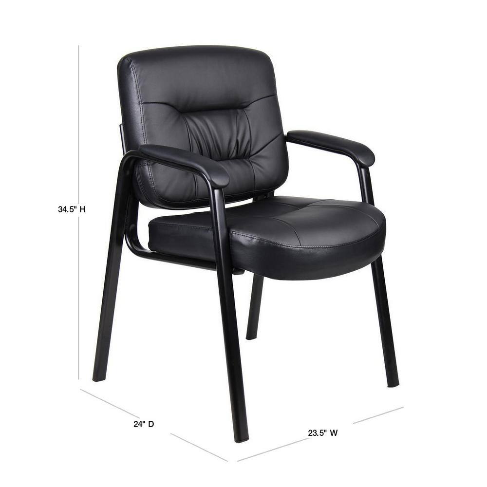 BOSS OFFICE Black Executive Mid Back LeatherPlus Guest Chair B7509