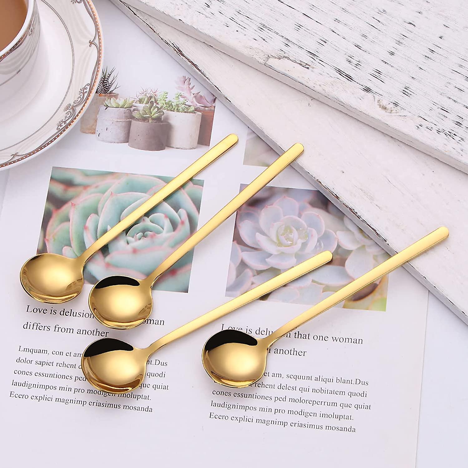 12 Pieces Mini Gold Spoons Stainless Steel Espresso Spoons， 5.24 Inch