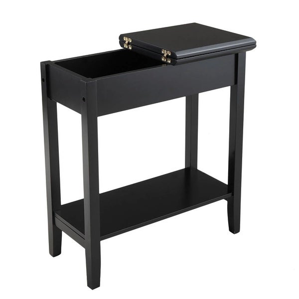 Flip Top End Table Narrow Side Table with Storage Shelf