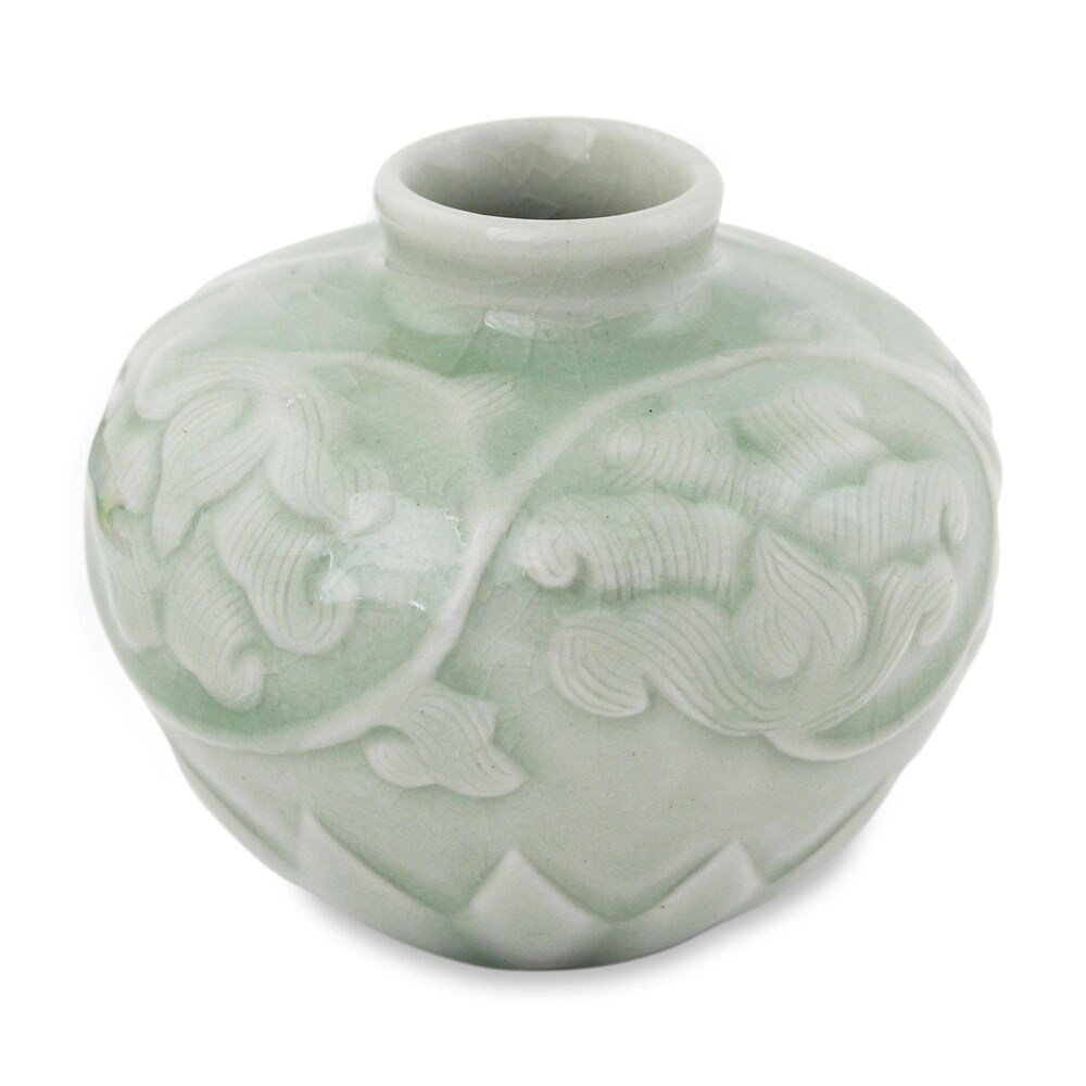 Handmade Celadon Ceramic Petite Vase Voluptuous Lotus (Thailand)