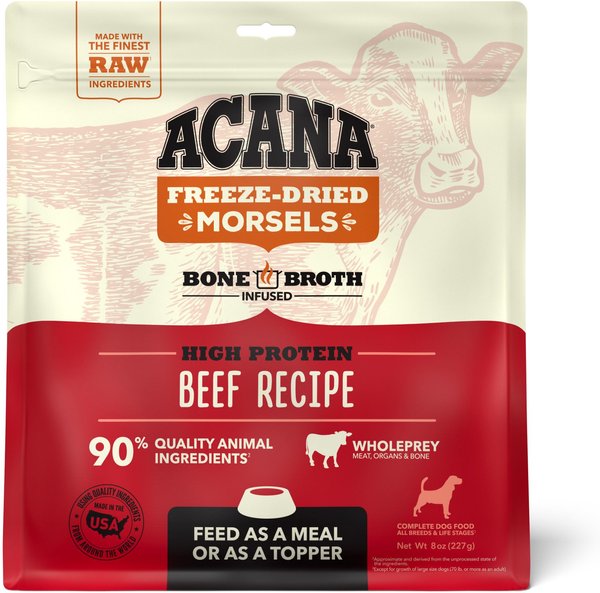 ACANA Ranch-Raised Beef Recipe Morsels Grain-Free Freeze Dried Dog Food and Topper， 8-oz bag