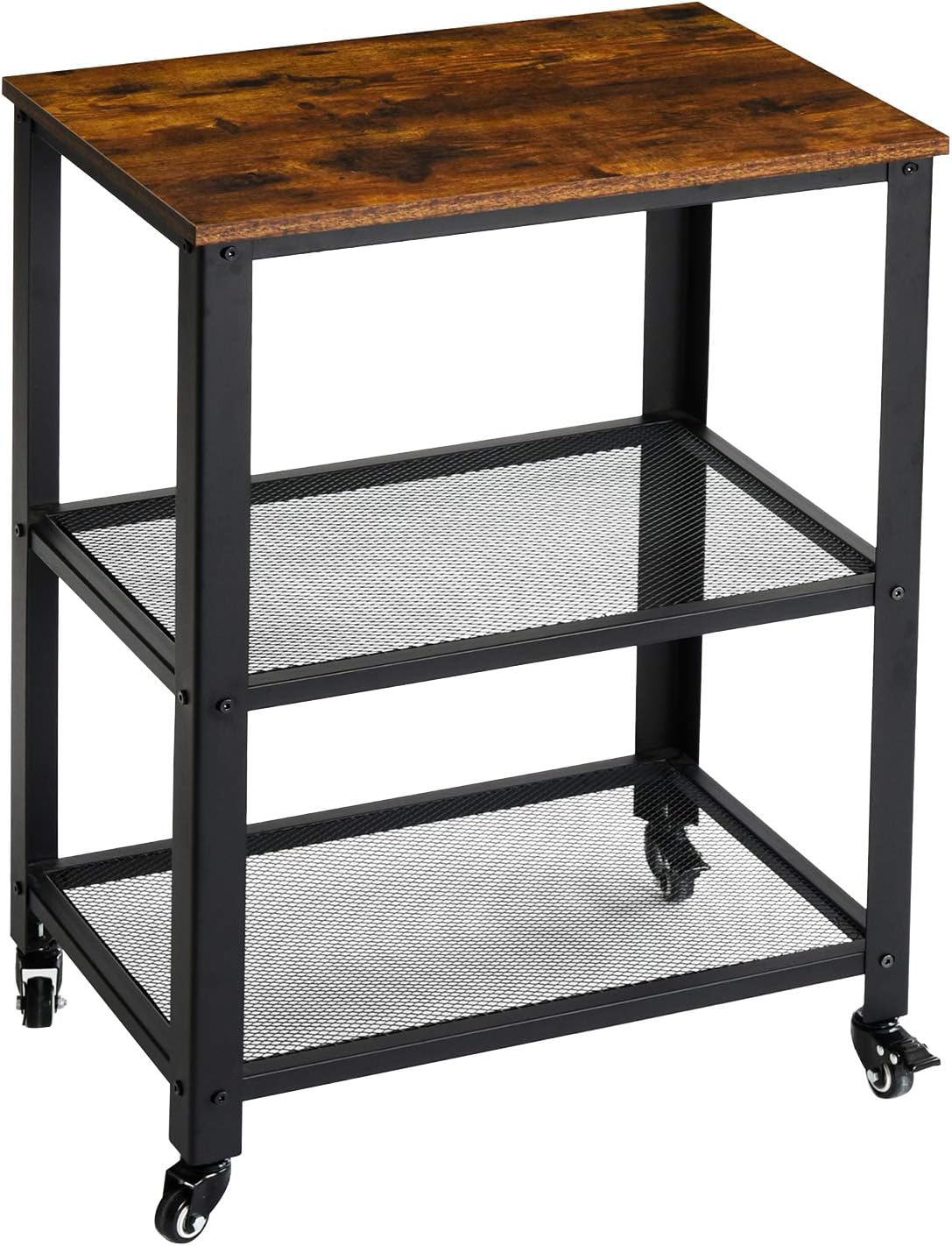 YMYNY Serving Cart， Vintage Kitchen Bar Cart on Wheels， 3-Tier Microwave Heavy Duty Storage Shelves， Baker's Rack with Metal Frame， Extra Counter Space， Easy to Assemble， Rustic Brown， UHTMJ011H