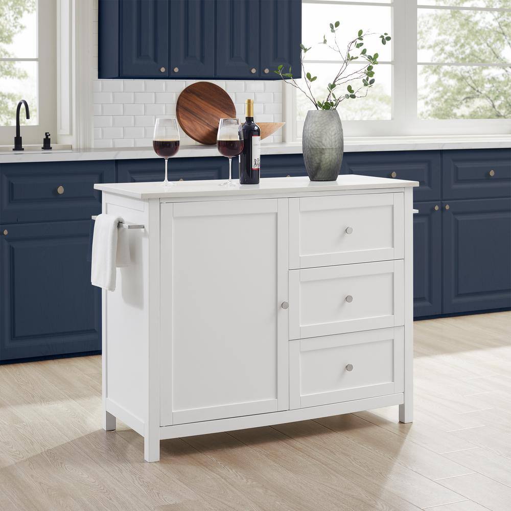 CROSLEY FURNITURE Soren White Kitchen Island with Stainless Steel Top KF30090SS-WH