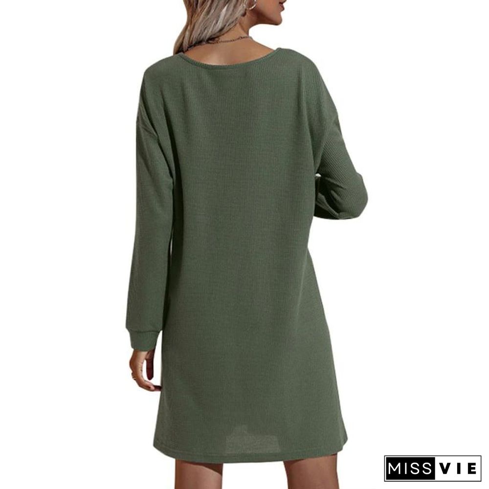 Women's Casual Dresses V-Neck Buttoned Hip Knitted Dresses