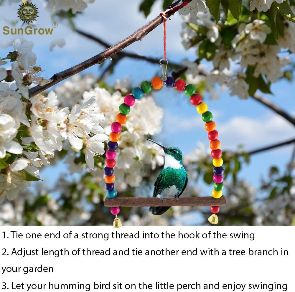 SunGrow Colorful Beaded Parakeet Bird Swing and Perch Stand with Mini Bells Cage Accessories