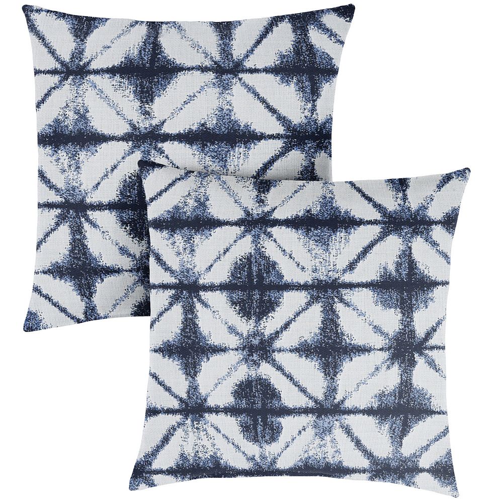 Set of 2 Indigo Blue and White Geometric Decorative Corded Square Pillows  18