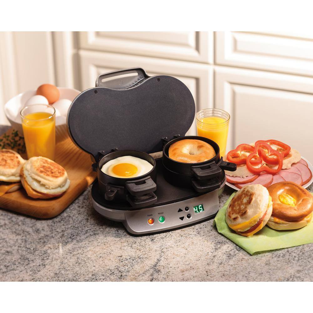 Hamilton Beach 8 sq. in. Gray Dual Breakfast Sandwich Maker 25490A