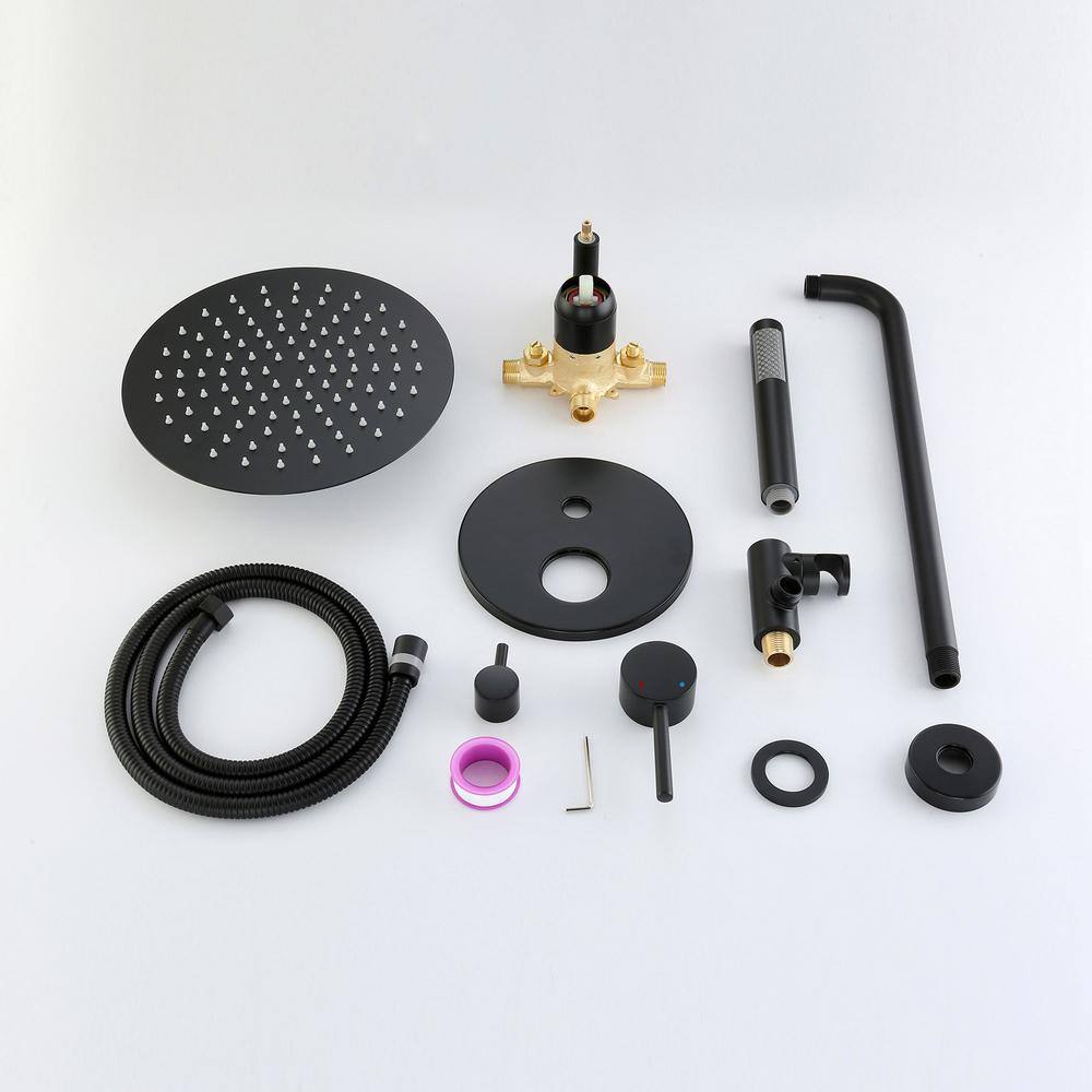 IHOMEadore 1-Spray Round Hand Shower and Showerhead from Wall Combo Kit with Slide Bar and Valve in Matte Black RCS81001MB