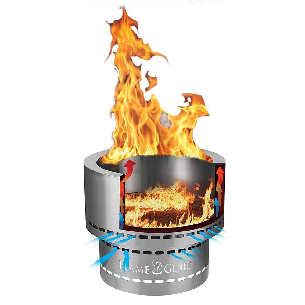 HY-C Flame Genie Inferno Pellet 19 in. x 16.5 in. Stainless Steel Wood Burning Fire Pit FG-19-SS