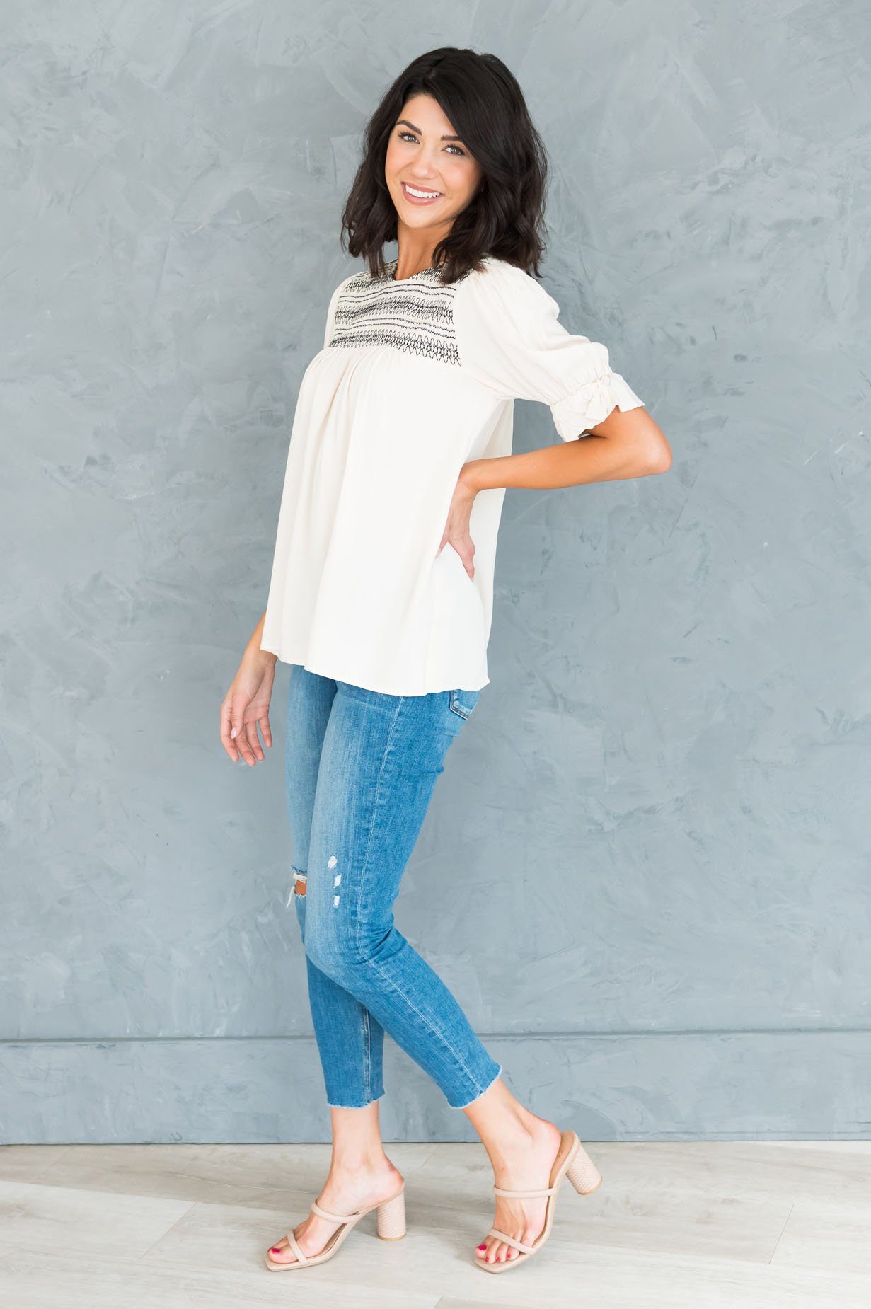 Drift Away Embroidered Modest Blouse