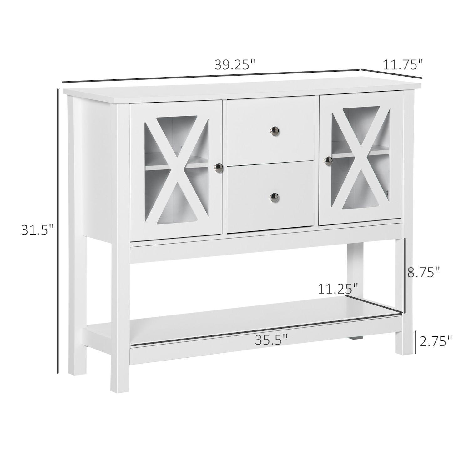 HOMCOM Modern Sideboard， Glass Door Buffet Cabinet with Storage Drawers， and Adjustable Shelves， Console Table for Living Room， Kitchen， Entryway， White