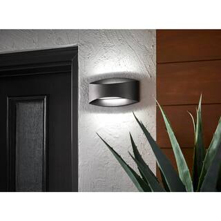 Home Decorators Collection Greeleyville 2-Light Sand Black Outdoor Integrated LED Wall Lantern Sconce with Etched Glass 23735