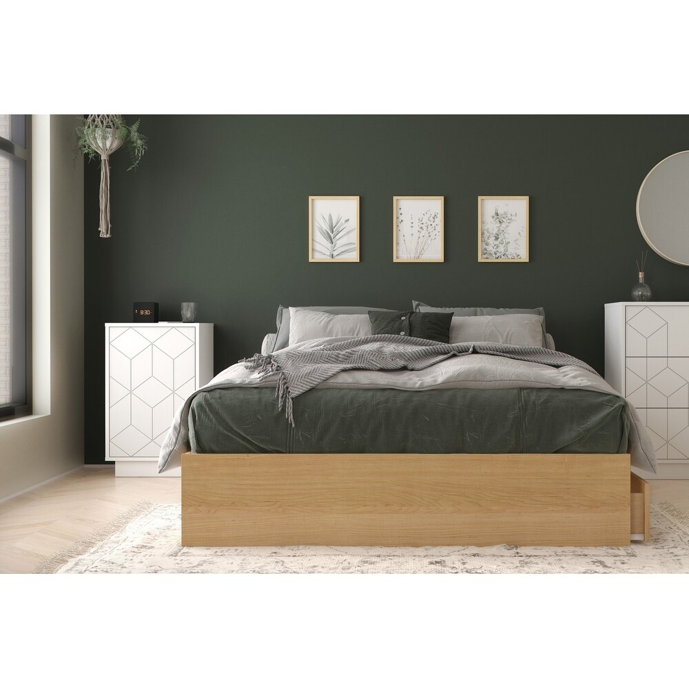 Albatros Storage Bedroom Set with Nightstand  Natural Maple and White