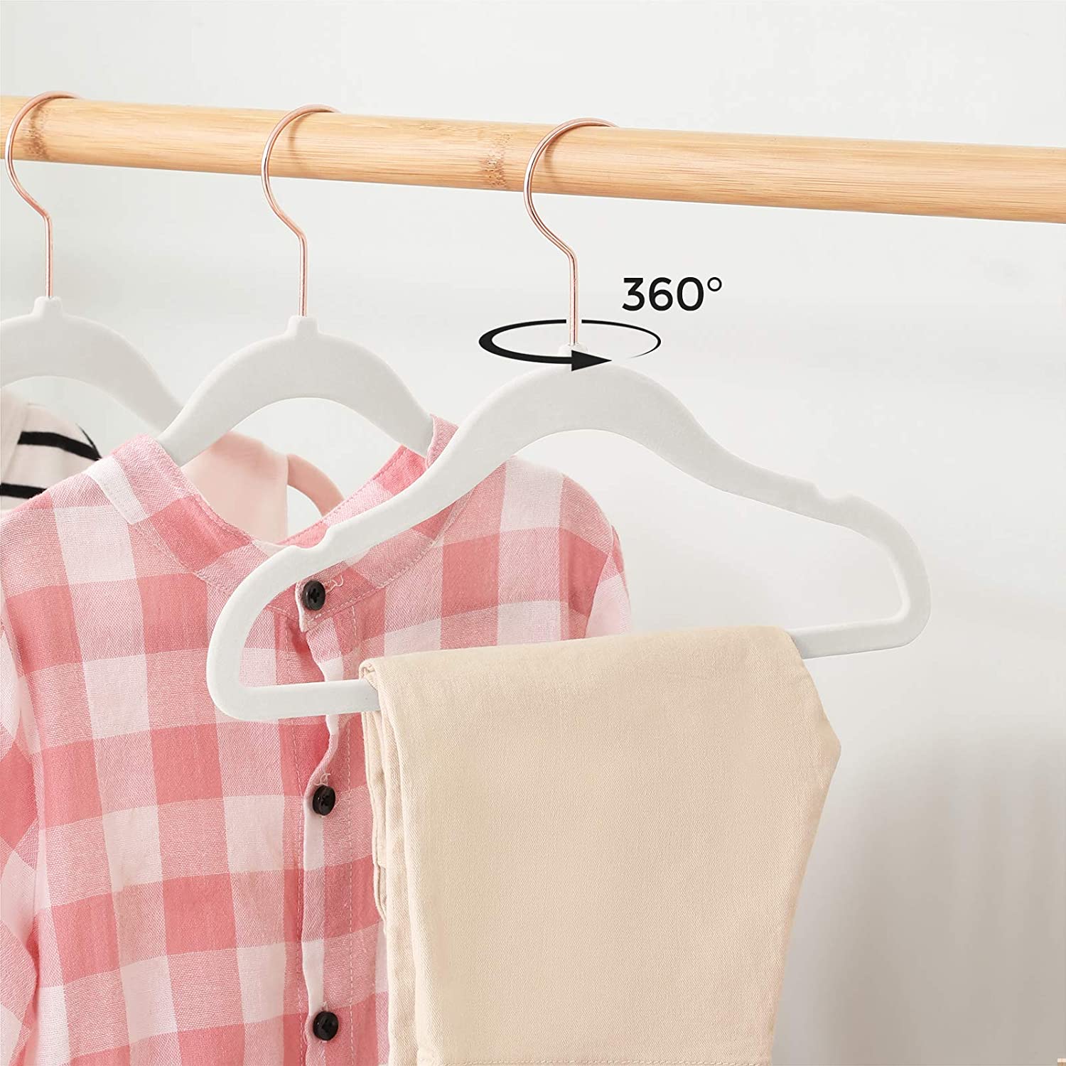 SONGMICS Baby Children’s Hangers Pack of 50 for Closet with Rose Gold Hooks White