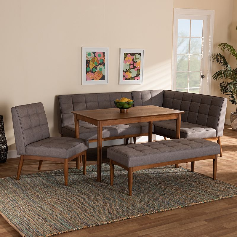 Baxton Studio Sanford Dining Table， Bench and Chair 5-piece Set