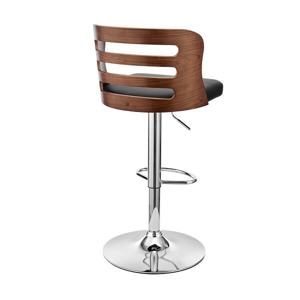 Khalia Adjustable Swivel Faux Leather and Wood Bar Stool with Metal Base