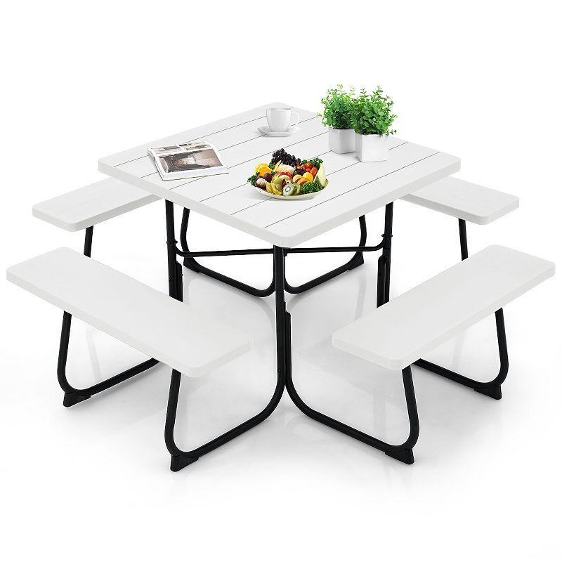 Outdoor Picnic Table With 4 Benches And Umbrella Hole