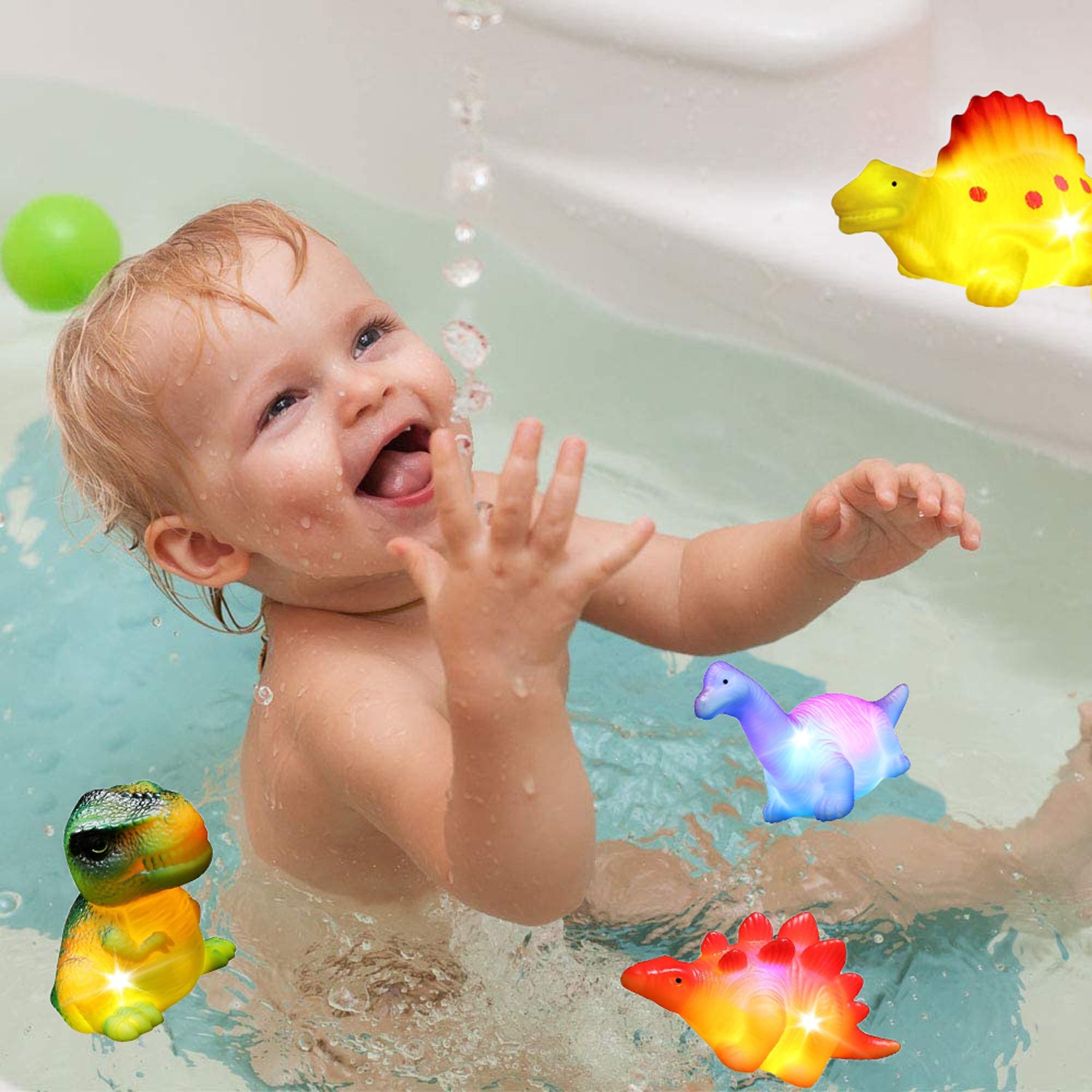 Bath Toys for Kids， Light up Dinosaur Baby Bath Toys， Bathtub Shower Pool for Toddler， Toys for Boys Girls 1 2 3 Years