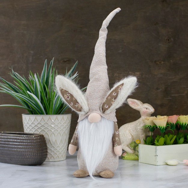 Beige Floral Standing Easter And Spring Gnome Figure With Bunny Ears