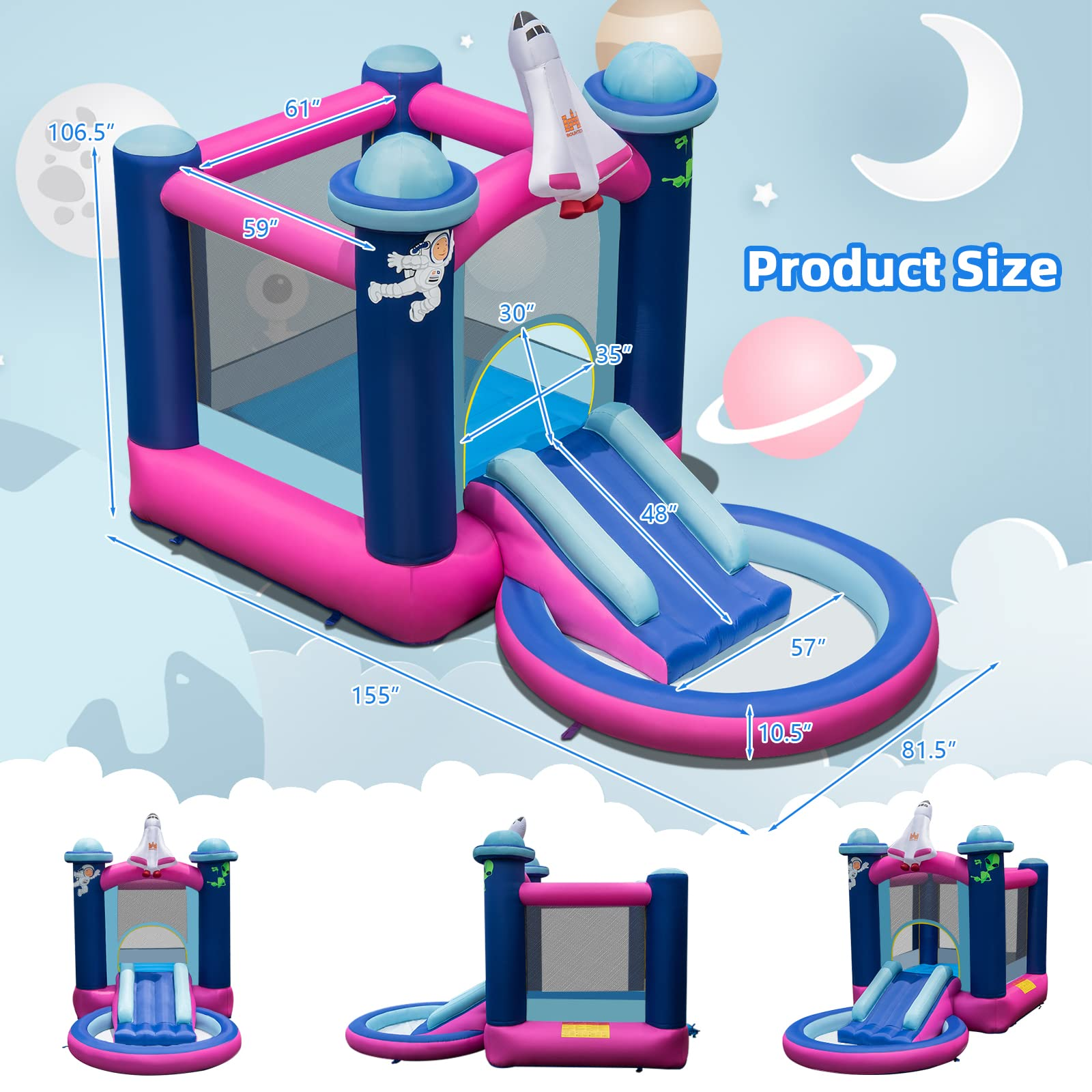 Costzon Inflatable Bounce House, Indoor Outdoor Party Bouncy Castle for Kids