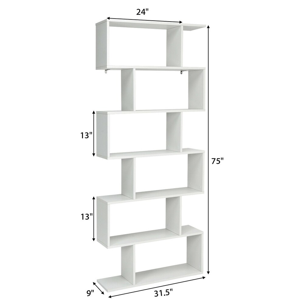 Gymax 6 Tier S Shaped Bookshelf Storage Display Bookcase Decor Z Shelf   31.5'' x 9'' x 75''