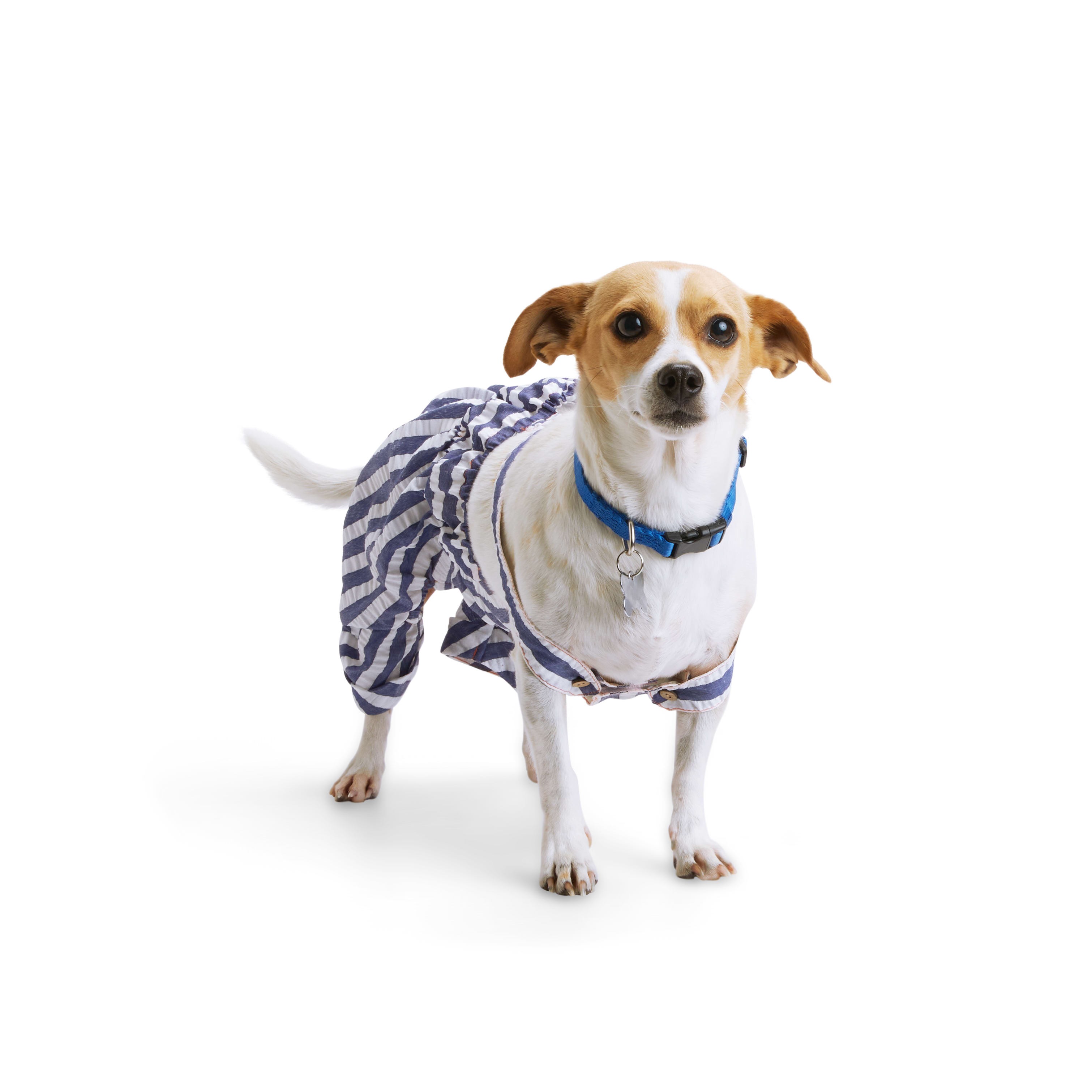 YOULY Navy/White Stripe Dog Romper， XX-Small