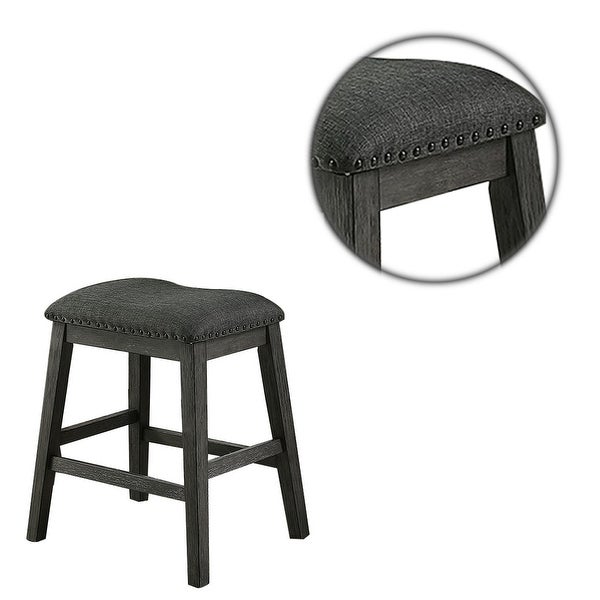 Fabric Saddle Counter Stool with Nailhead Trim， Set of 2， Gray