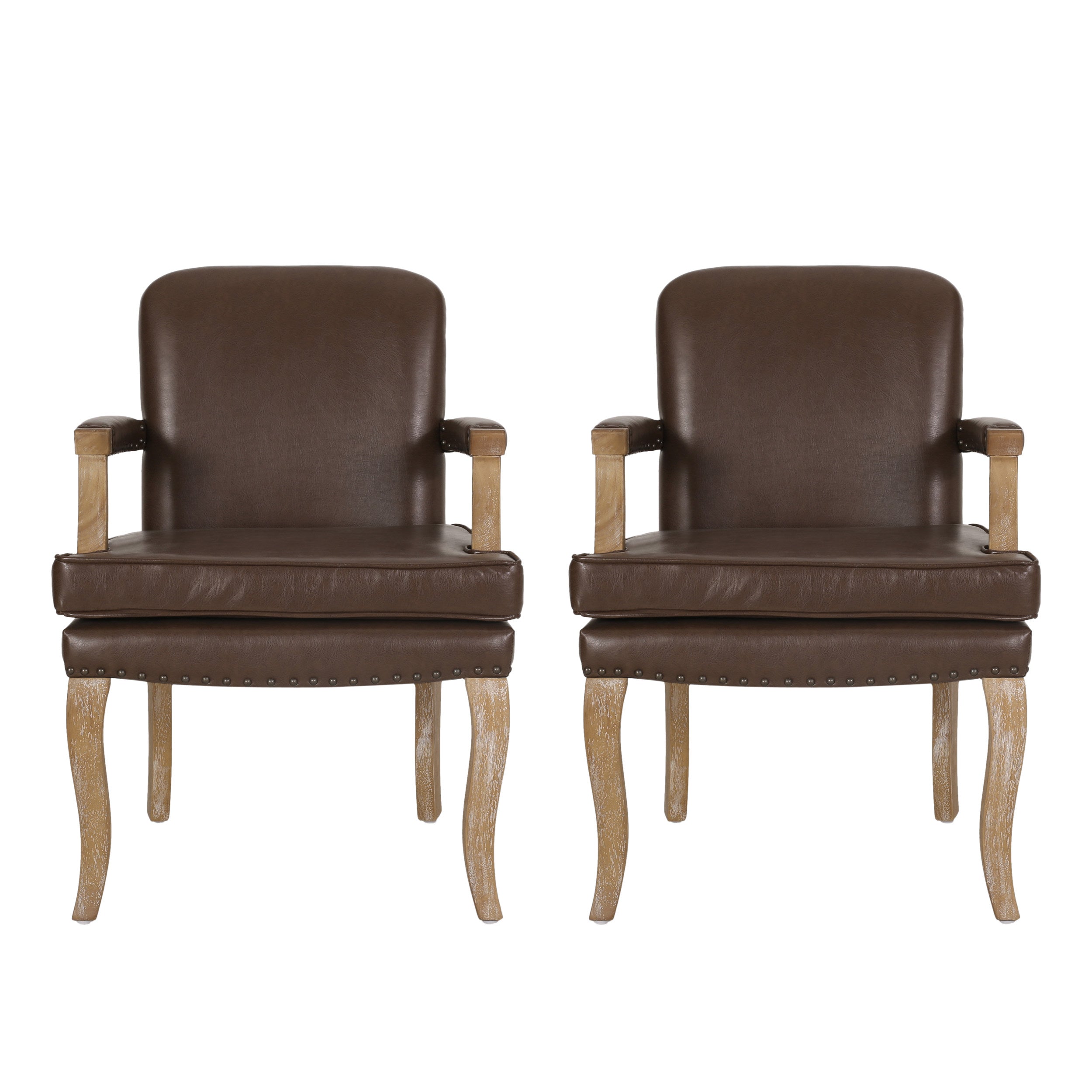 Tim French Country Dining Arm Chair with Nailhead Trim, Set of 2