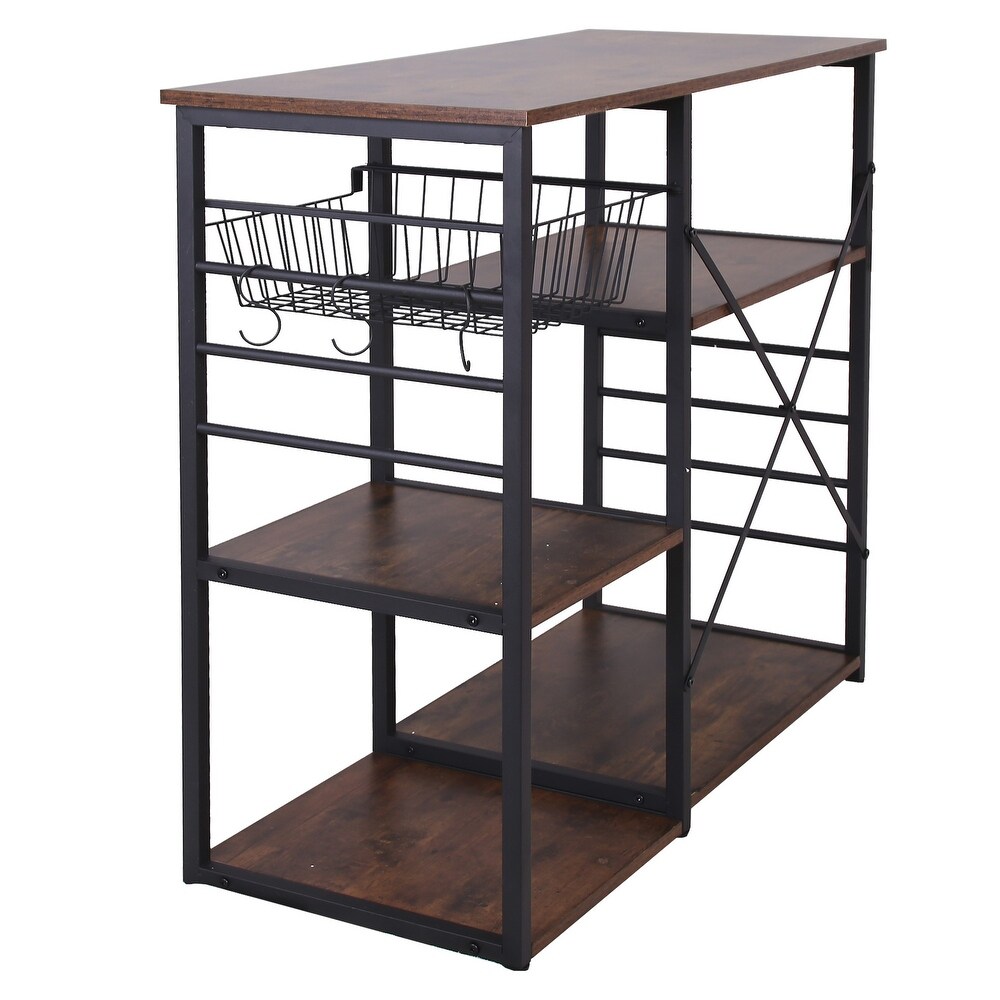 Kitchen Bakers Rack with 4 Shelves and Wire Basket