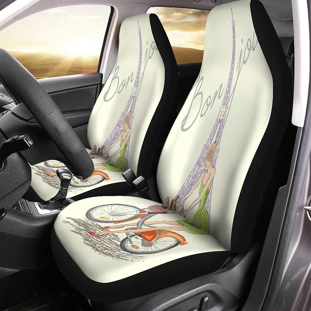 Set Of 2 Car Seat Covers Watercolor Eiffel Tower Universal Auto Front Seats Protector Fits For Car，suv Sedan，truck D---43391