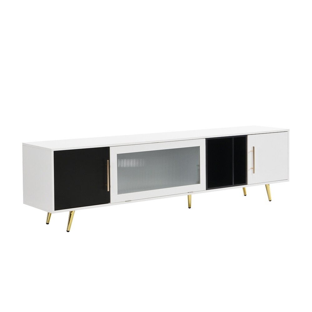 Sleek TV Stand w/ Fluted Glass Doors Entertainment Center for TVs Up to 80\