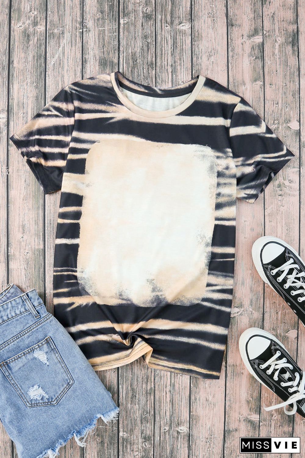 Tie Dye Stripe Print Bleached T-Shirt