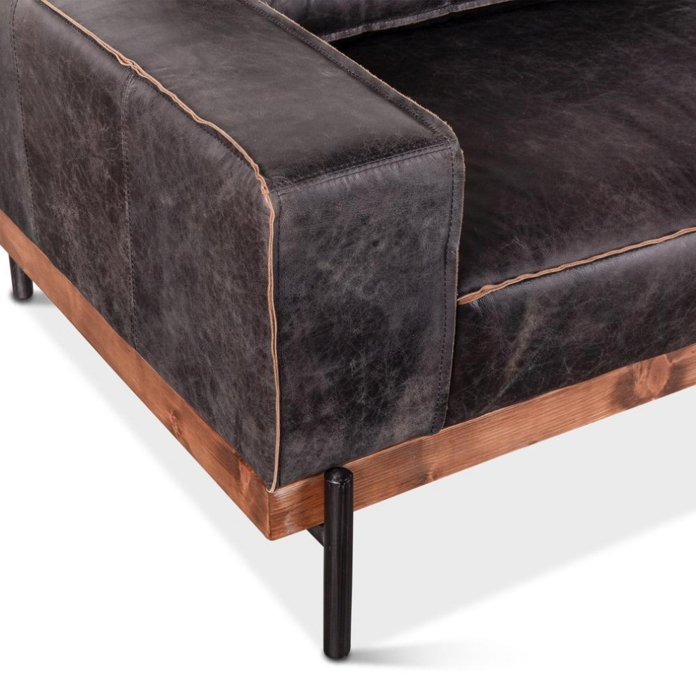 Chiavari Distressed Antique Ebony Leather Sofa   Industrial   Sofas   by HedgeApple  Houzz