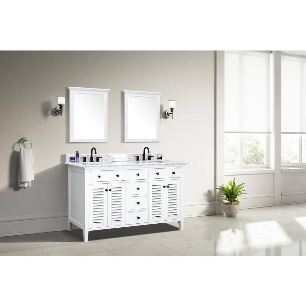 Home Decorators Collection Fallworth 61 in. W x 22 in. D x 35 in. H Bathroom Vanity in White with Carrara White Marble Top 19115-VS61-WT