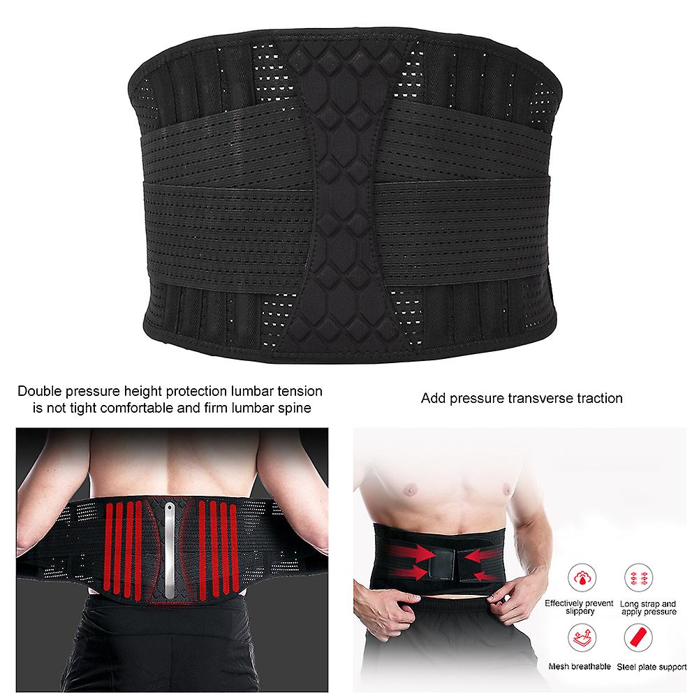 Breathable Nylon Lumbar Lower Back Waist Protection Belt Brace For Sports Pain Reliefxl Black