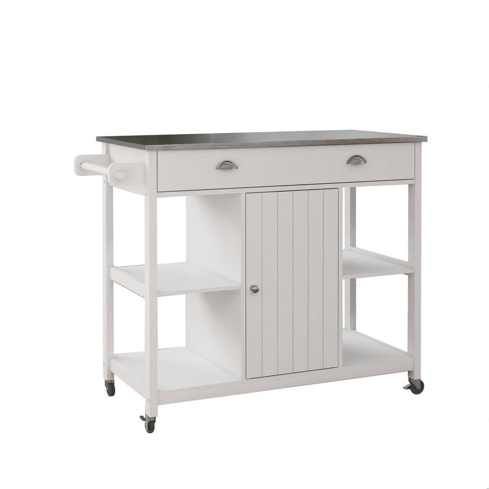 Tatayosi White MDF Wood 31.50 in. Kitchen Island with Double Glass-Paneled Doors and Handle J-H-W28228062